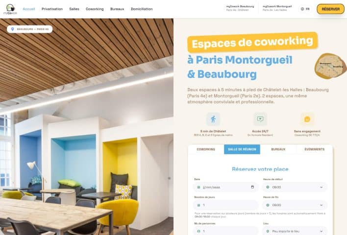Refonte du site myCowork : page d'accueil des espaces de coworking à Montorgueil et Beaubourg